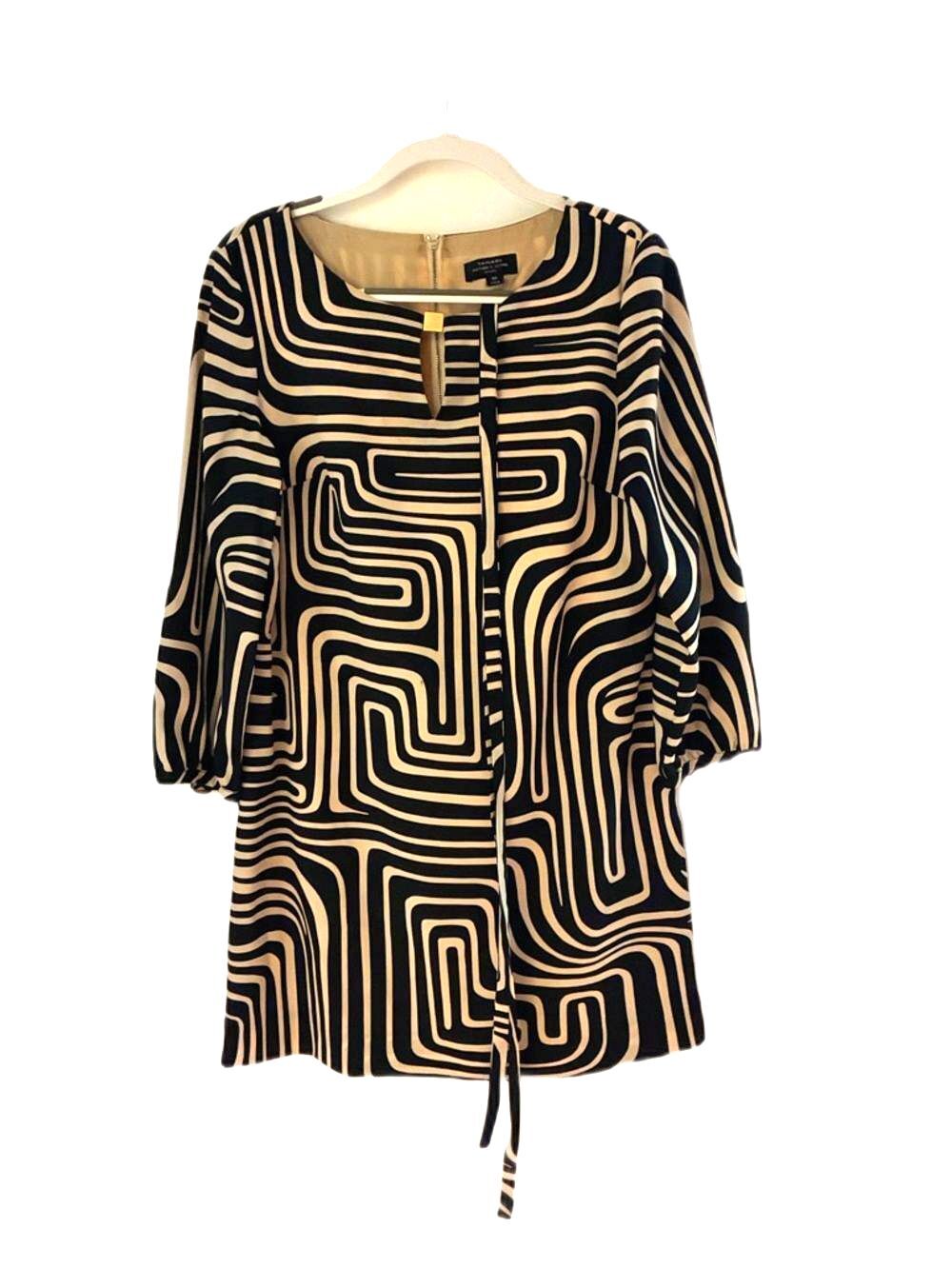 Tahari Black and Cream Bold Retro Geometric Midi Dress